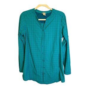 Duluth Trading Shirt Women's‎ Size XS Extra Small Button Up Blue Plaid Tunic